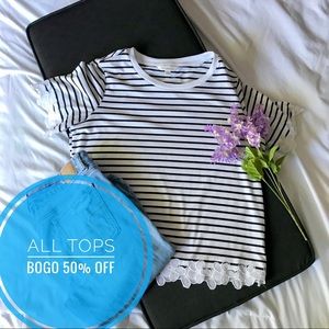 Charming Charlie Striped Tee with Lace Details